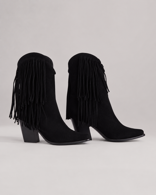 Tabitha Fringe Detail Block Heel Winter Boots