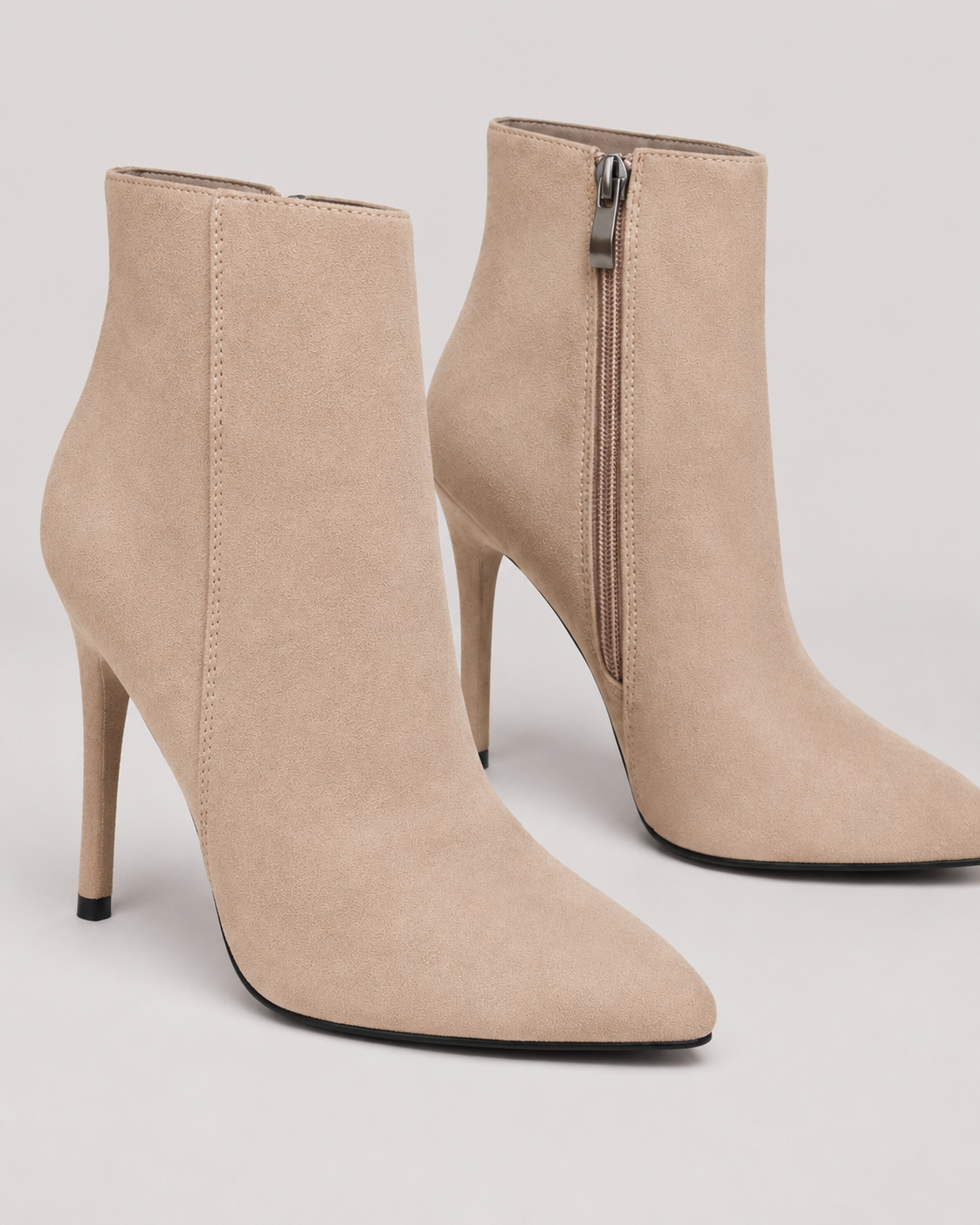 Edie Faux Suede Pointed Toe Heeled Ankle Boots