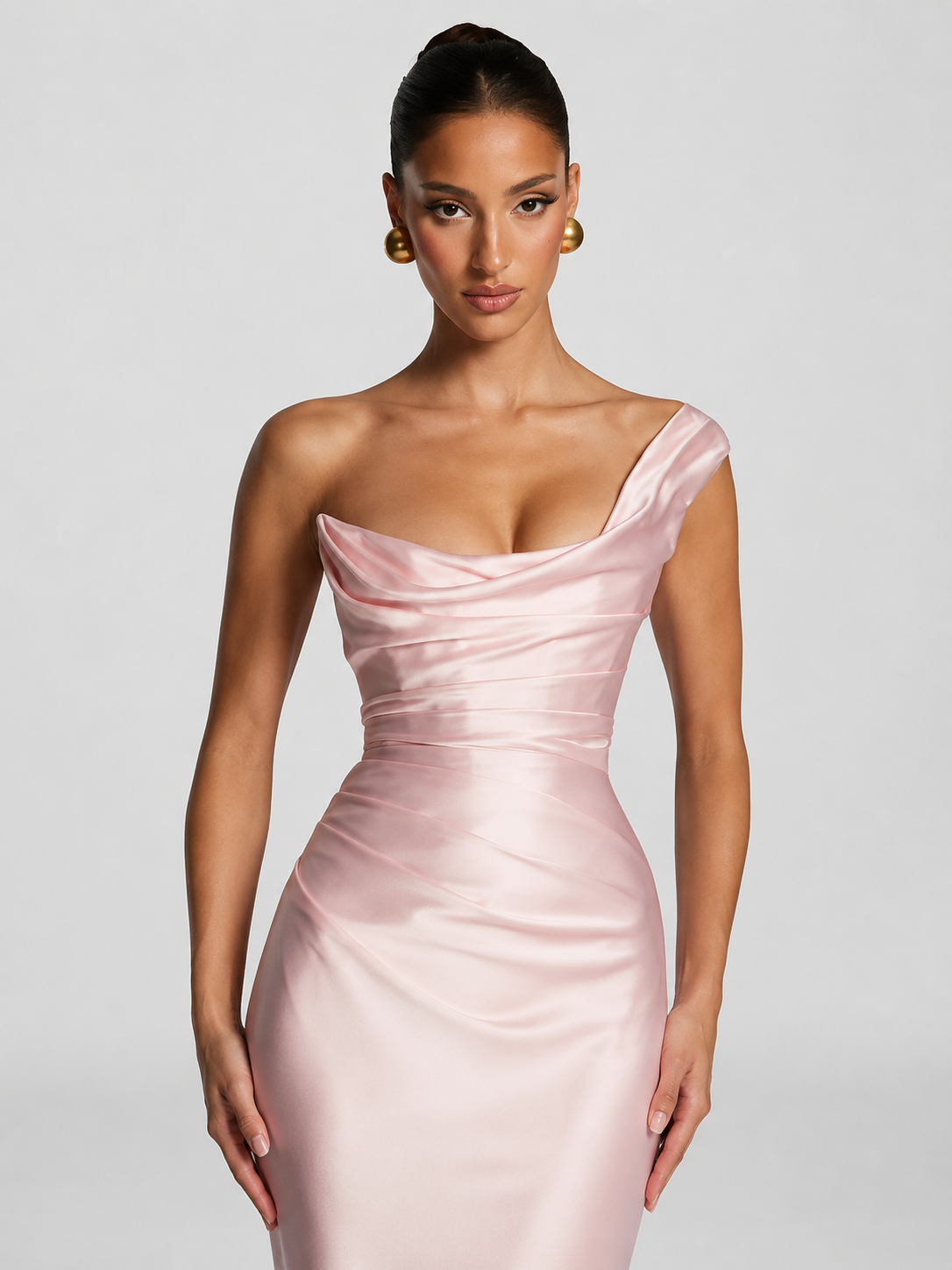Esther One Shoulder Cowl Neck Satin Maxi Dress