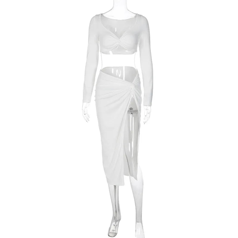 Xena Ruched Crop Top and Asymmetric Split Skirt Set