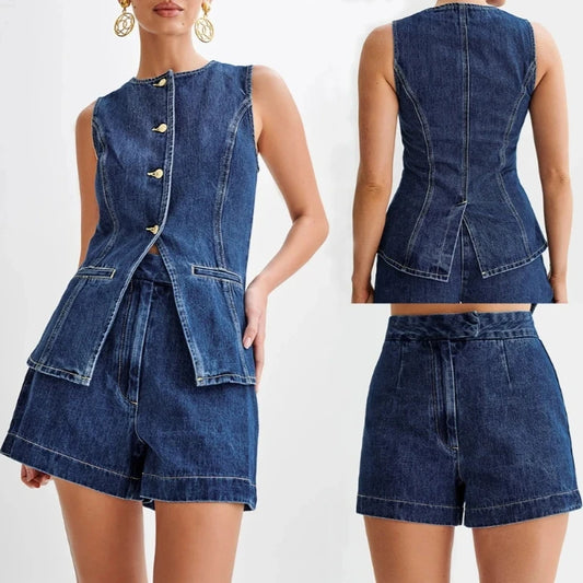 Bonnie Sleeveless Denim Top and Shorts Co-ord Set