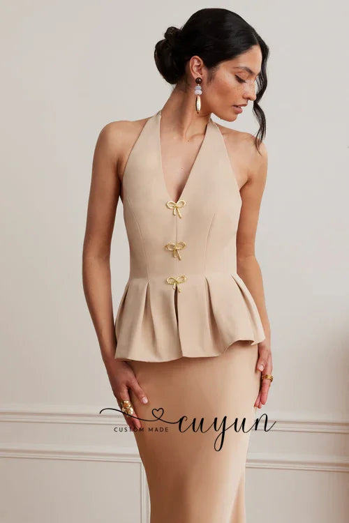 Philippa Halter Ruffle Detail Evening Maxi Dress