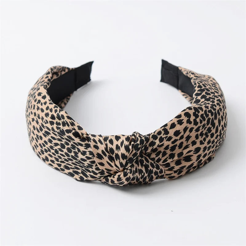Nala Vintage Leopard Print Satin Knot Headband