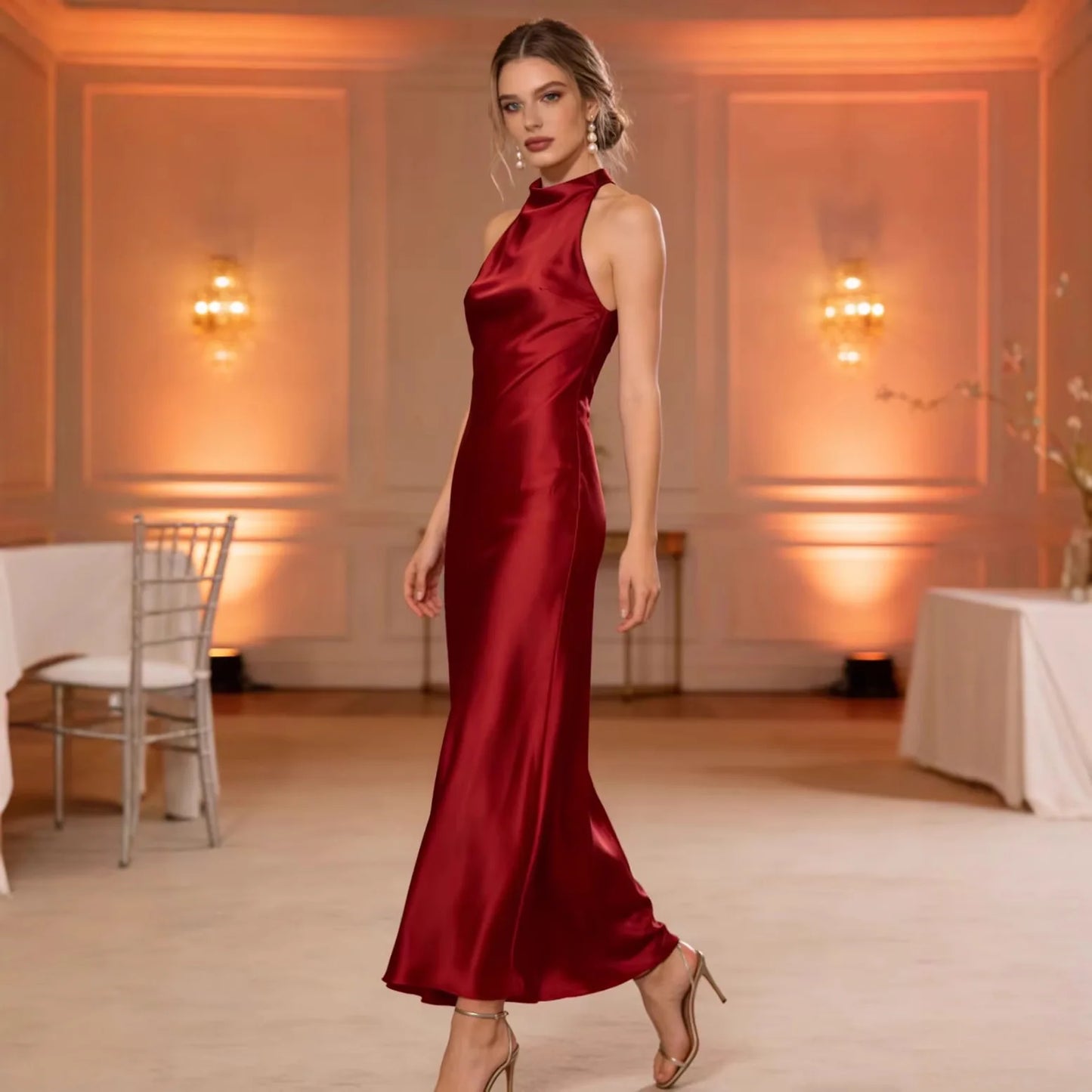 Ida Satin Finish Sleeveless Empire Maxi Dress