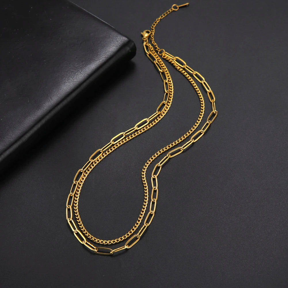 Lois Heart Lock Layered Stainless Steel Necklace