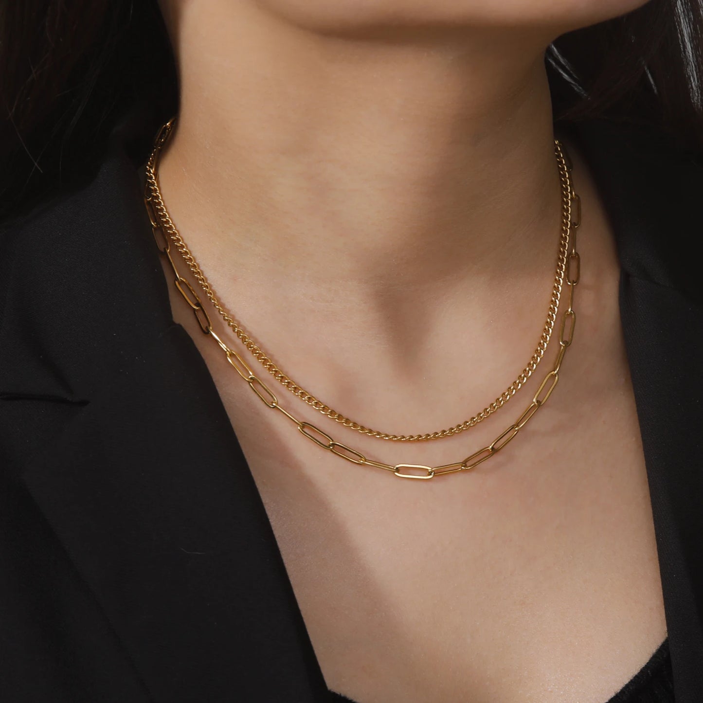 Lois Heart Lock Layered Stainless Steel Necklace