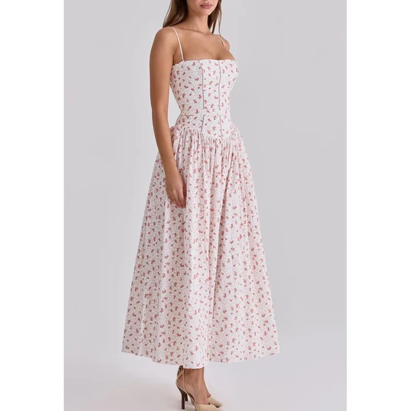 Dulcie Strappy Floral Print A-Line Midi Dress