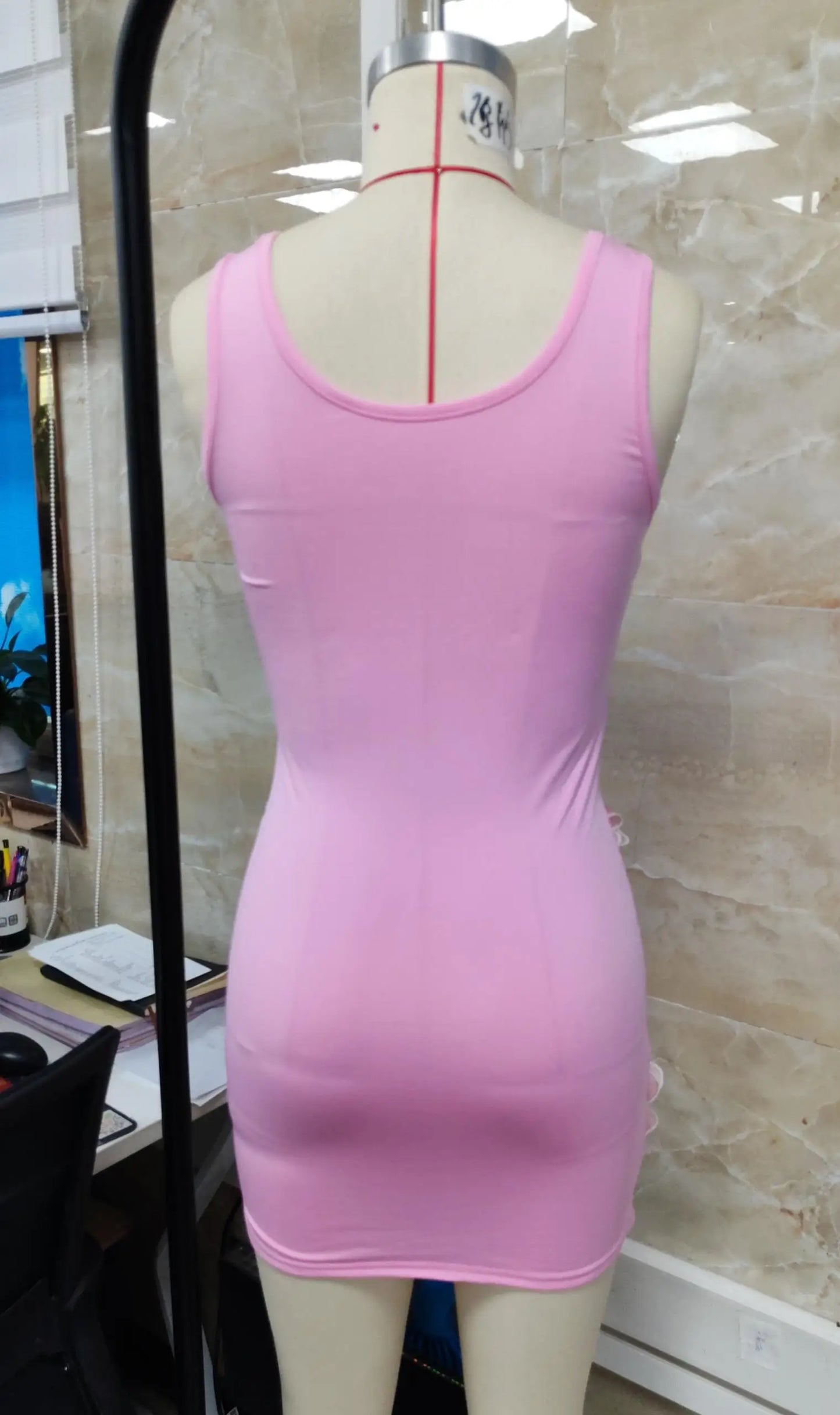 Goldie 3D Flower Sequin Tank Mini Dress in Pink