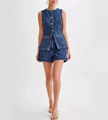 Bonnie Sleeveless Denim Top and Shorts Co-ord Set