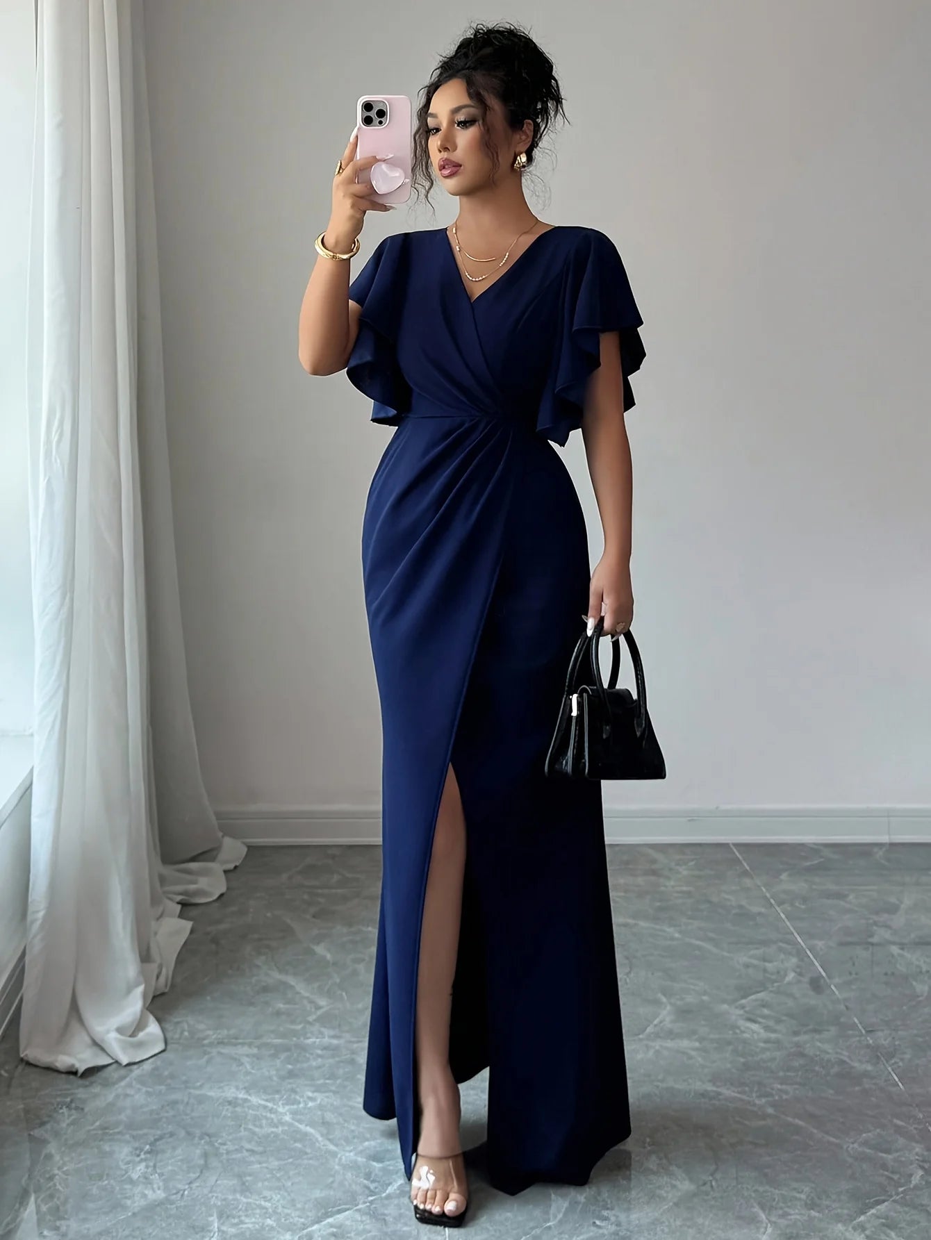 Ines Butterfly Sleeve V-Neck Split Maxi Dress
