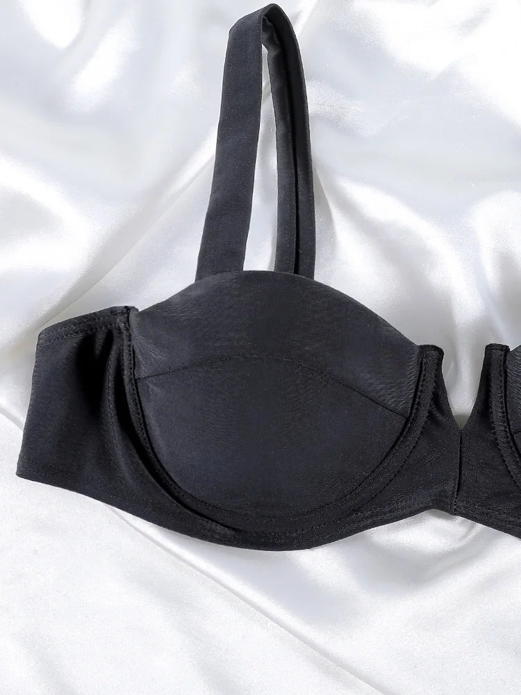 Nina Push Up Underwired High Cut Bikini Set in Black