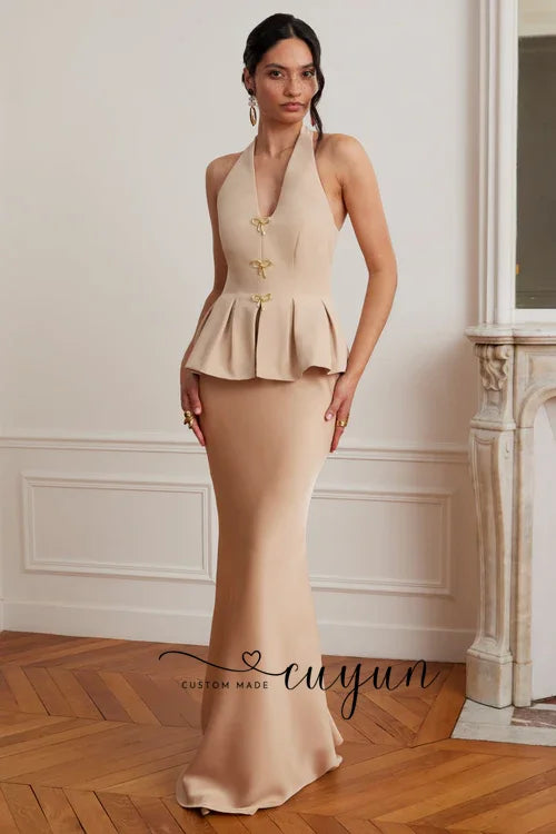 Philippa Halter Ruffle Detail Evening Maxi Dress
