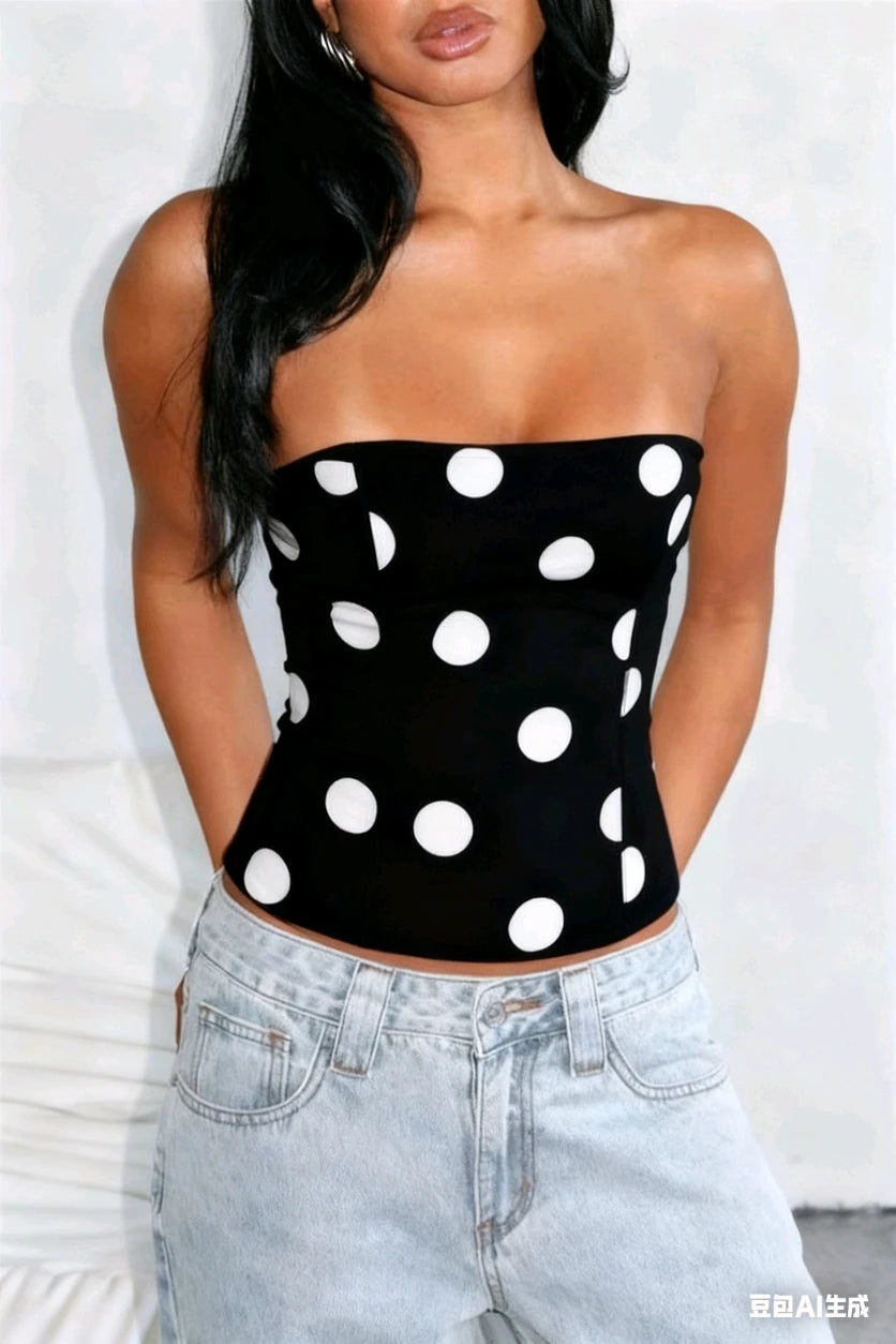 Dodie Polka Dot Tie Front Strapless Corset Top