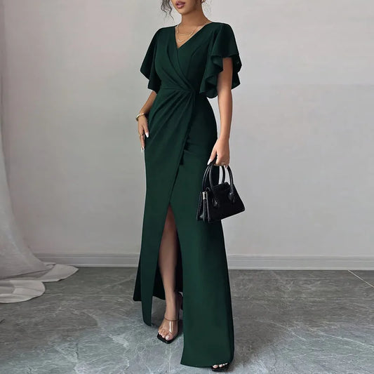 Ines Butterfly Sleeve V-Neck Split Maxi Dress