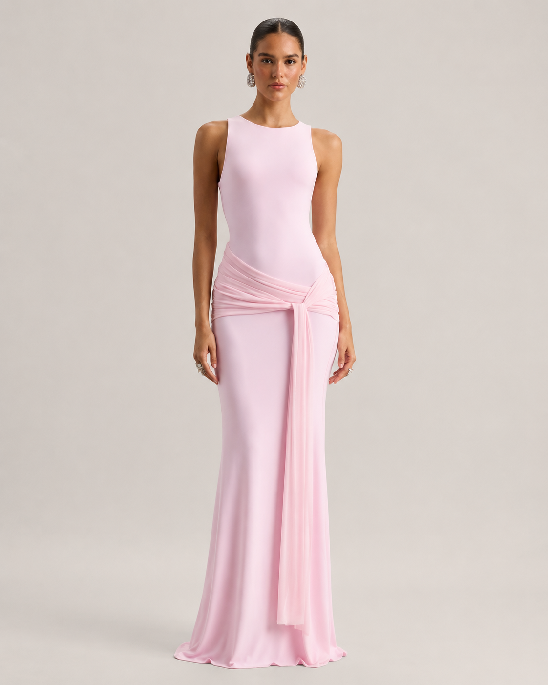 Rowena Draped Detachable Cape Evening Maxi Dress