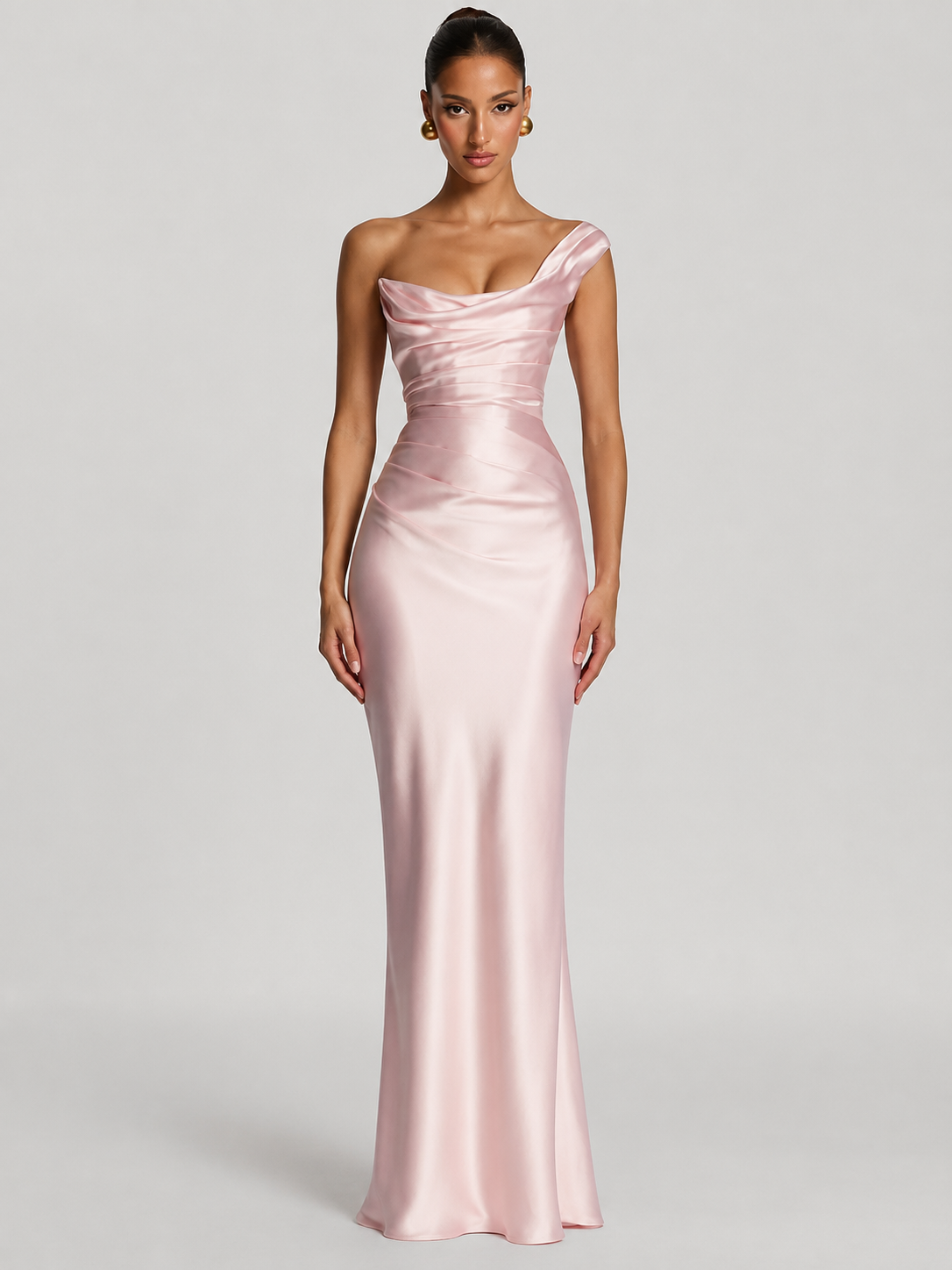 Esther One Shoulder Cowl Neck Satin Maxi Dress