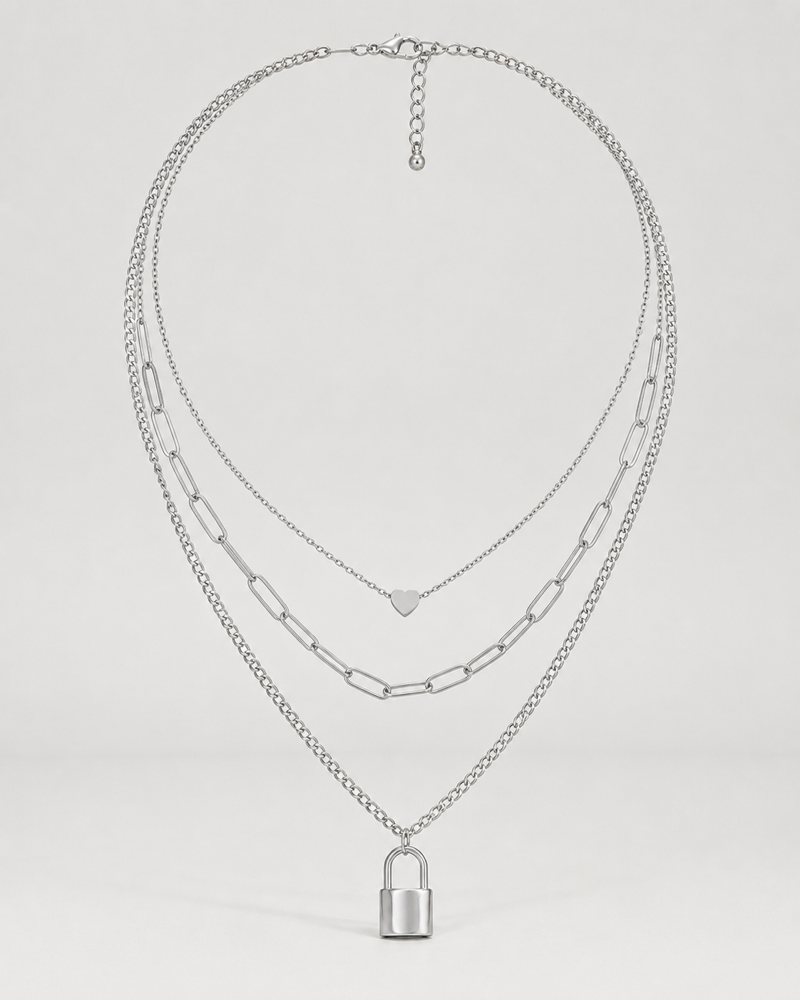 Lois Heart Lock Layered Stainless Steel Necklace