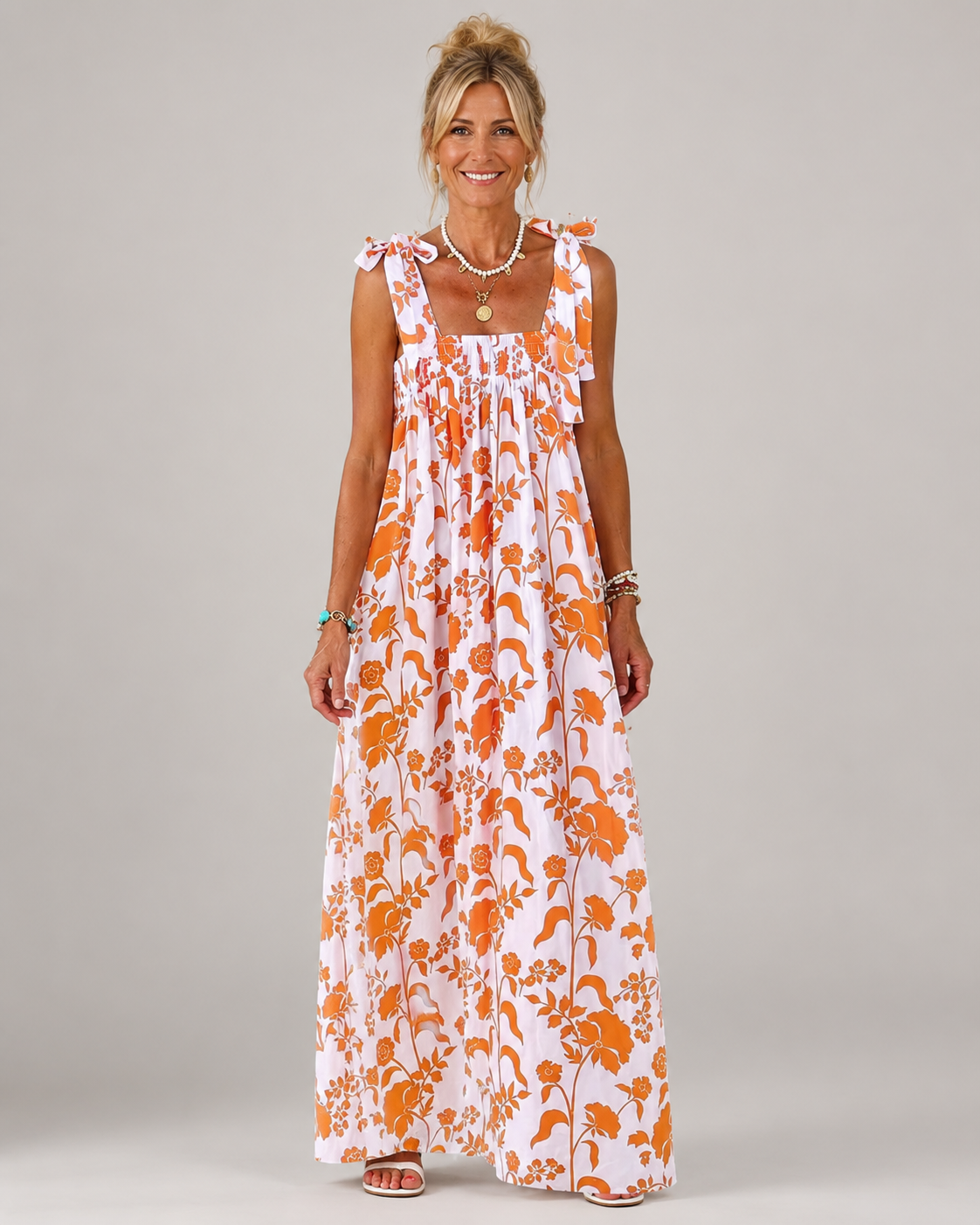 Romy Square Neck Tie Strap Boho Print Maxi Dress