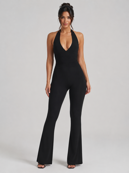 Remy V-Neck Flared Leg Stretch Workout Jumpsuit