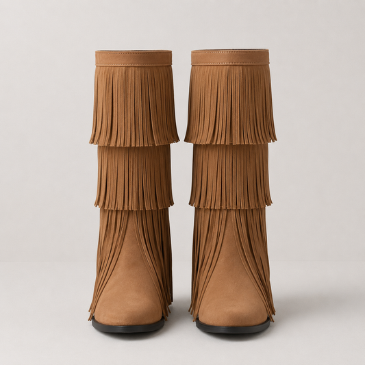 Hattie Tassel Detail Block Heel Mid Calf Winter Boots
