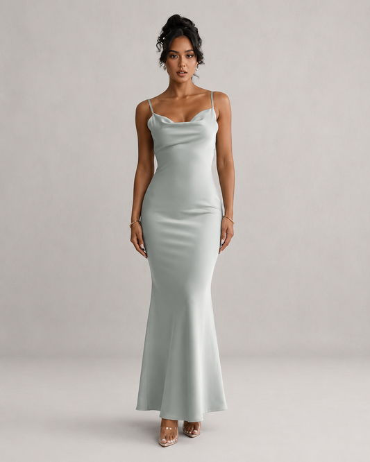 Ivy Floral Draped Backless Strappy Midi Dress in Green