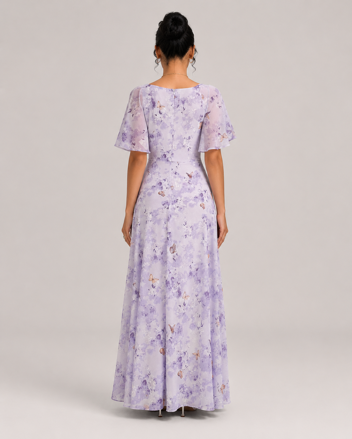Violette Butterfly Print Batwing Mini Dress in Lavender
