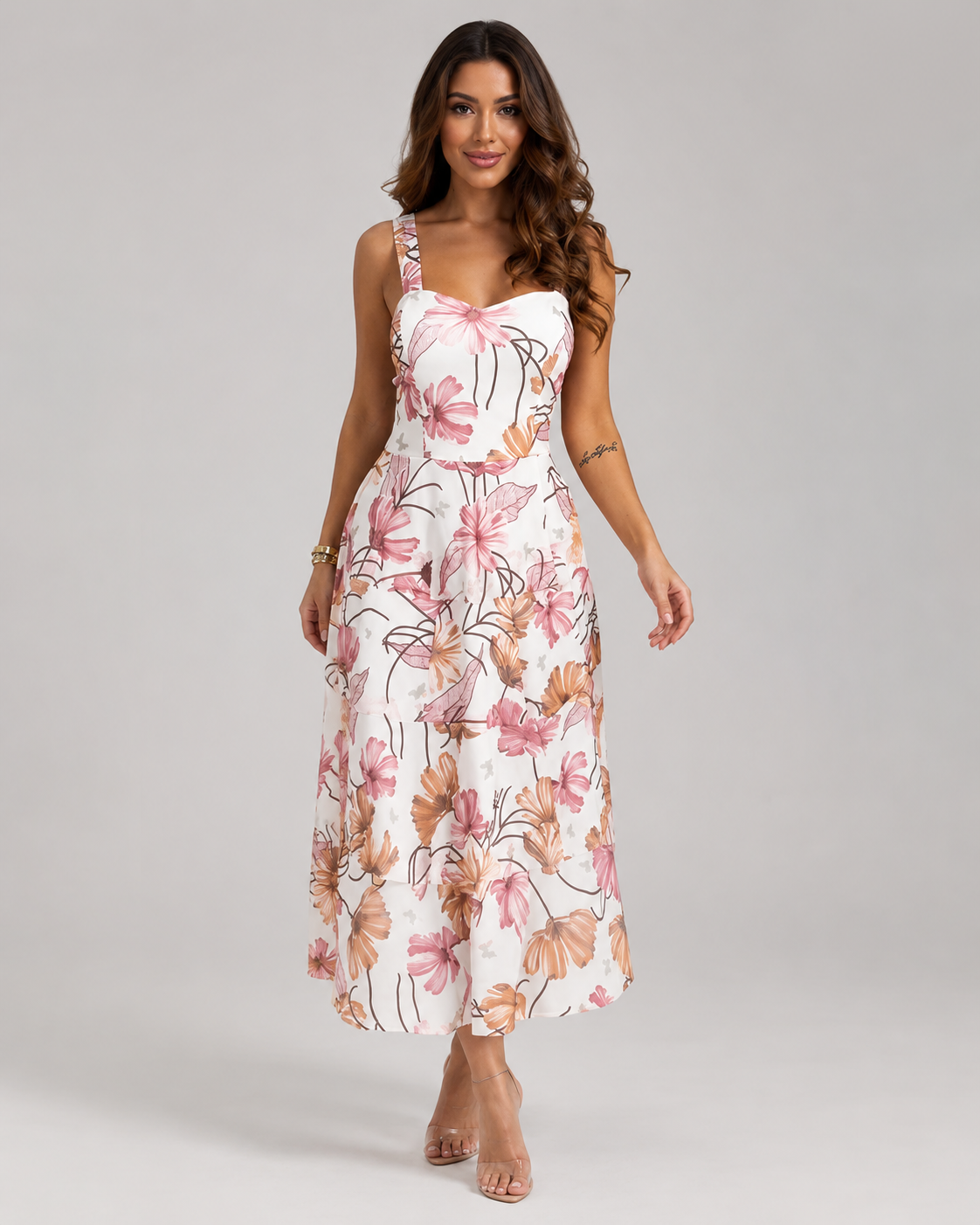 Nessa Square Neck Backless Layered Print Maxi Dress