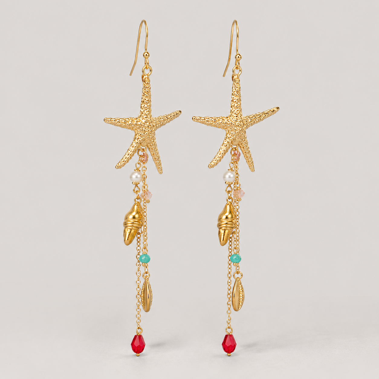 Coralie Starfish Tassel Drop Earrings in Gold