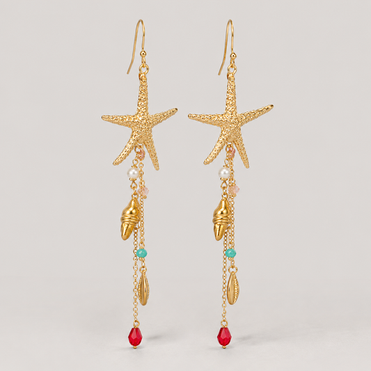 Coralie Starfish Tassel Drop Earrings in Gold