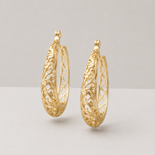 Gilda Vintage Hand Carved Hollow Hoop Earrings