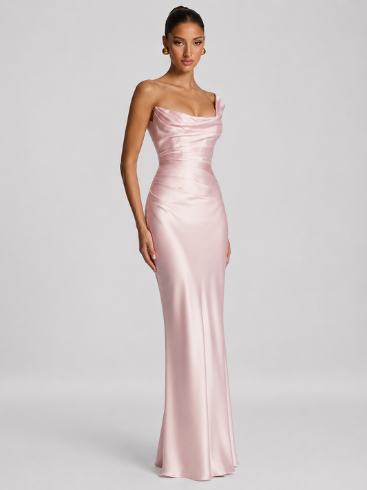 Esther One Shoulder Cowl Neck Satin Maxi Dress