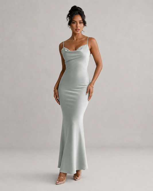 Ivy Floral Draped Backless Strappy Midi Dress in Green