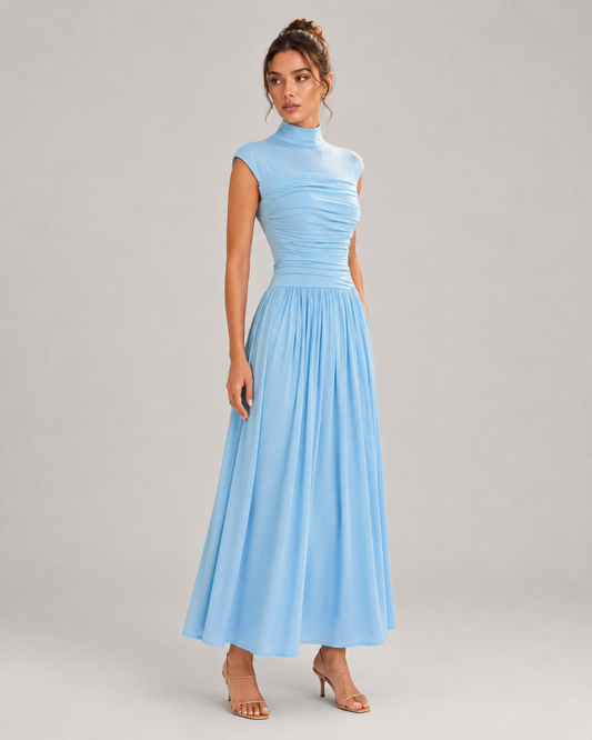 Pearl Long Sleeve Draped Fold Detail Maxi Dress in White