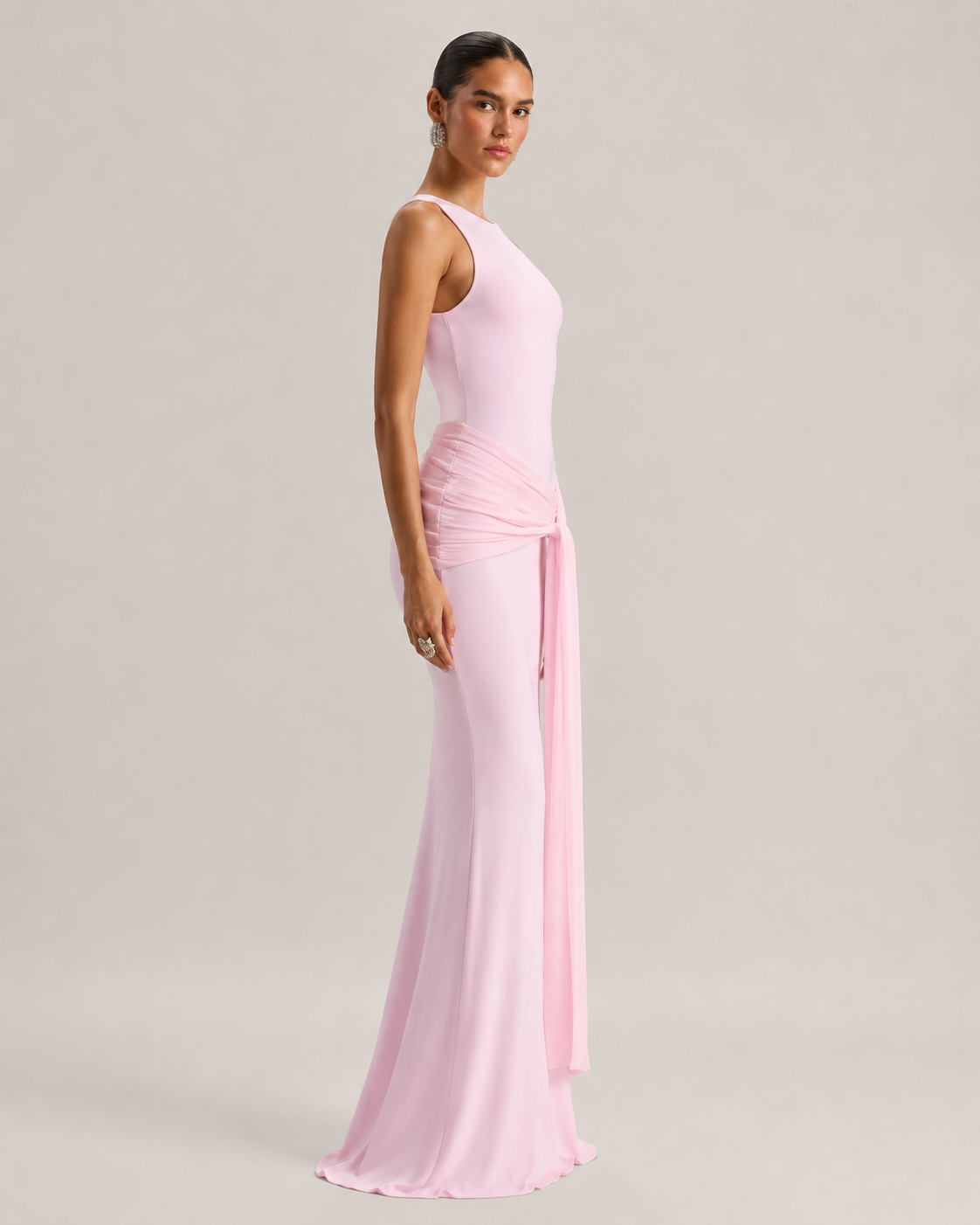Rowena Draped Detachable Cape Evening Maxi Dress