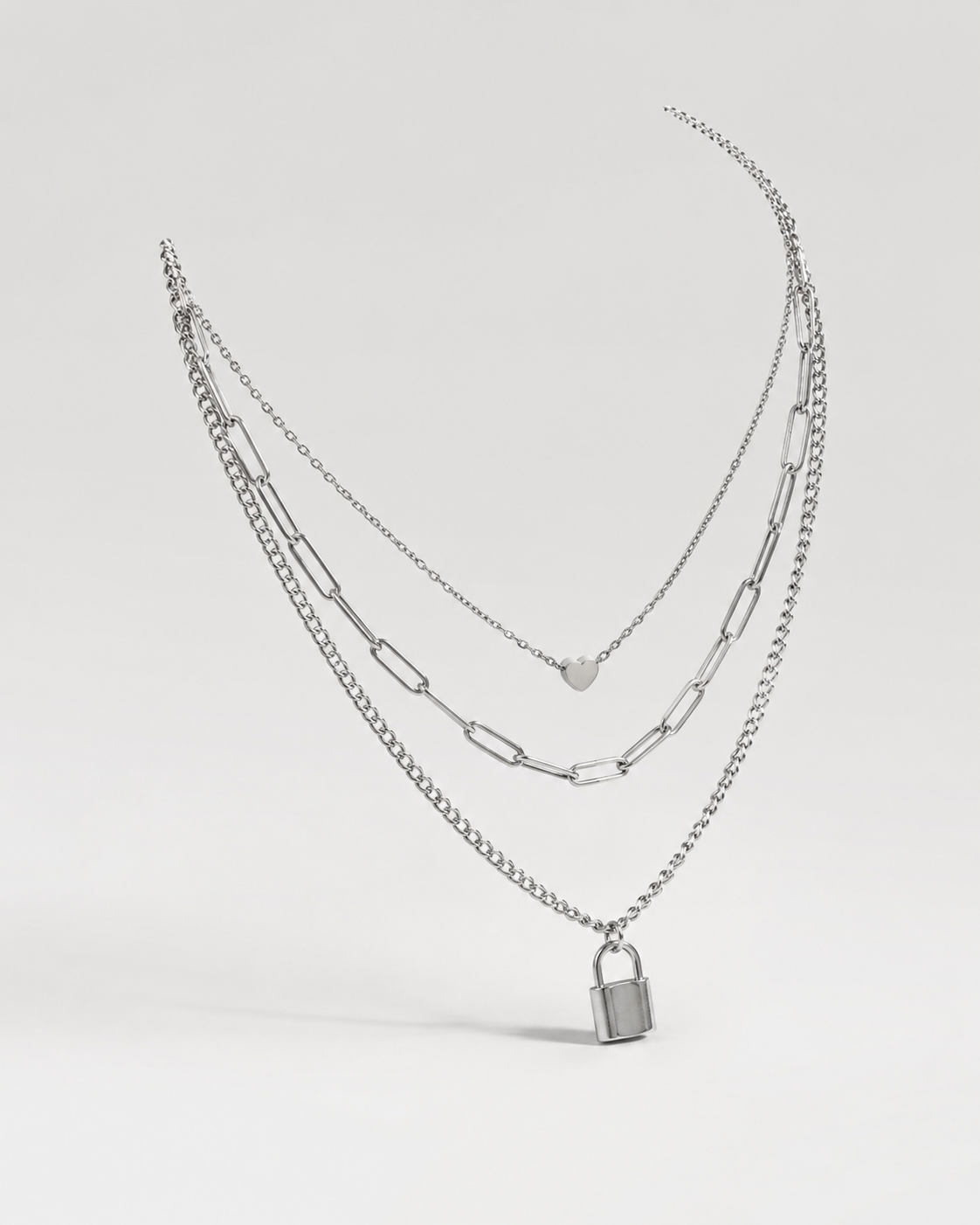 Lois Heart Lock Layered Stainless Steel Necklace