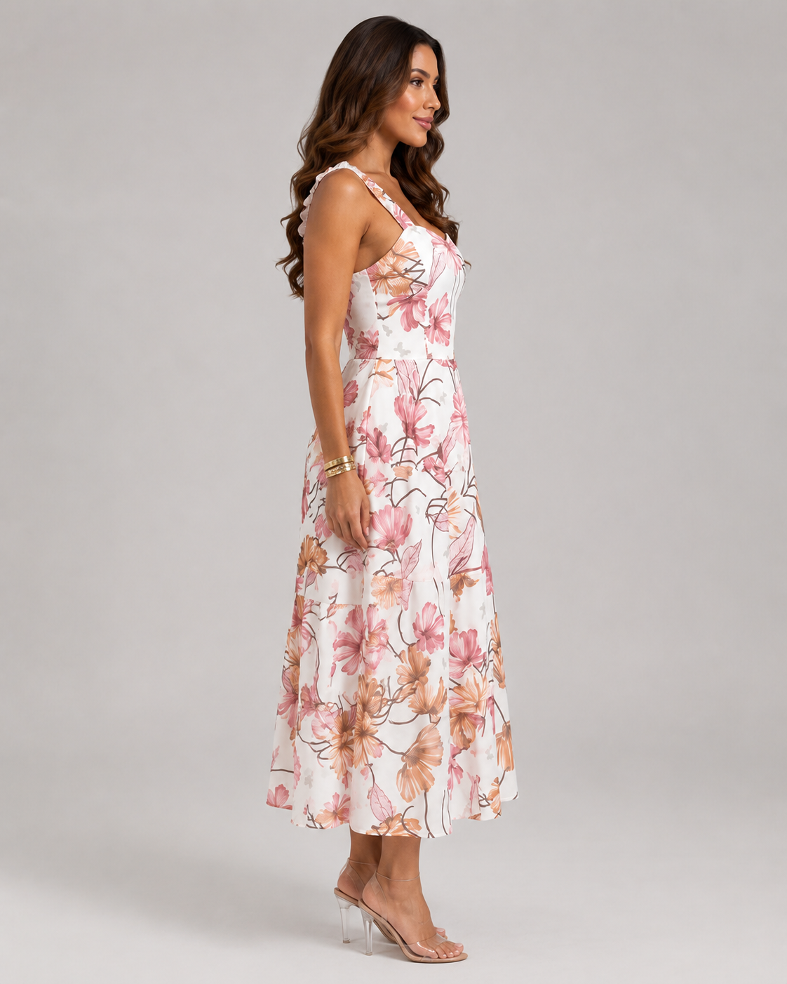 Nessa Square Neck Backless Layered Print Maxi Dress