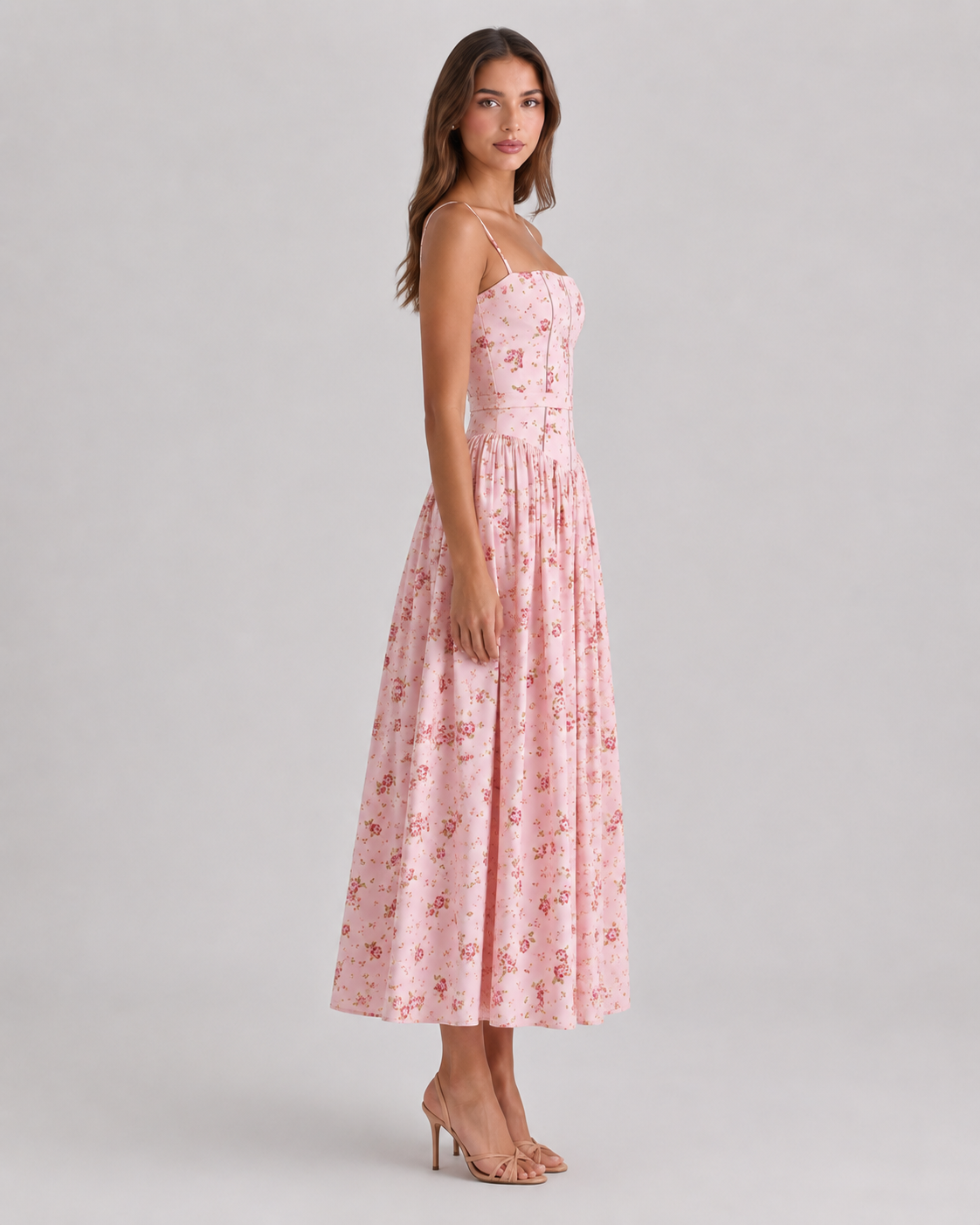 Dulcie Strappy Floral Print A-Line Midi Dress