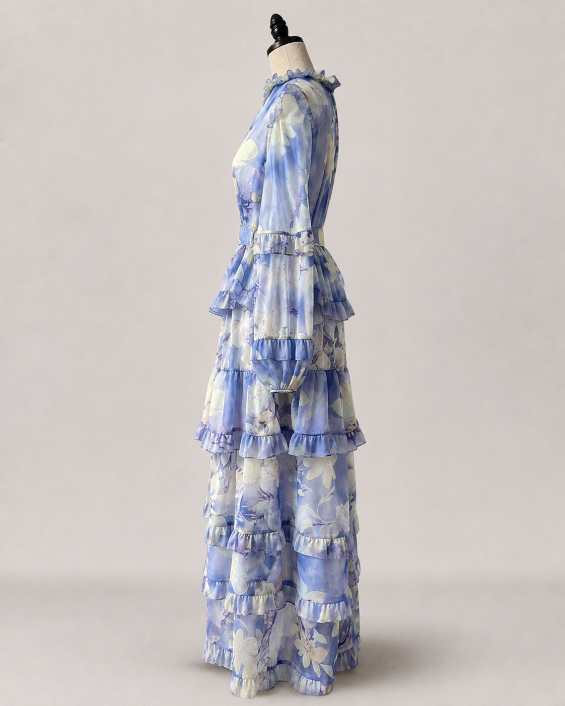 Amara Ruffle Print Kaftan Maxi Dress in Purple