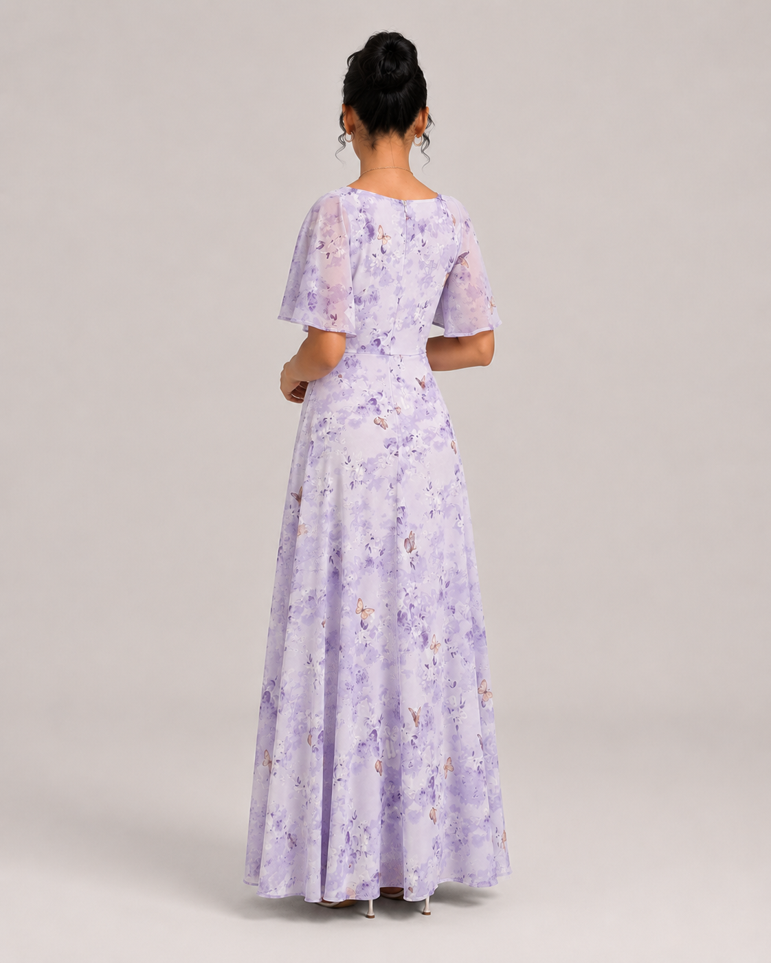 Violette Butterfly Print Batwing Mini Dress in Lavender