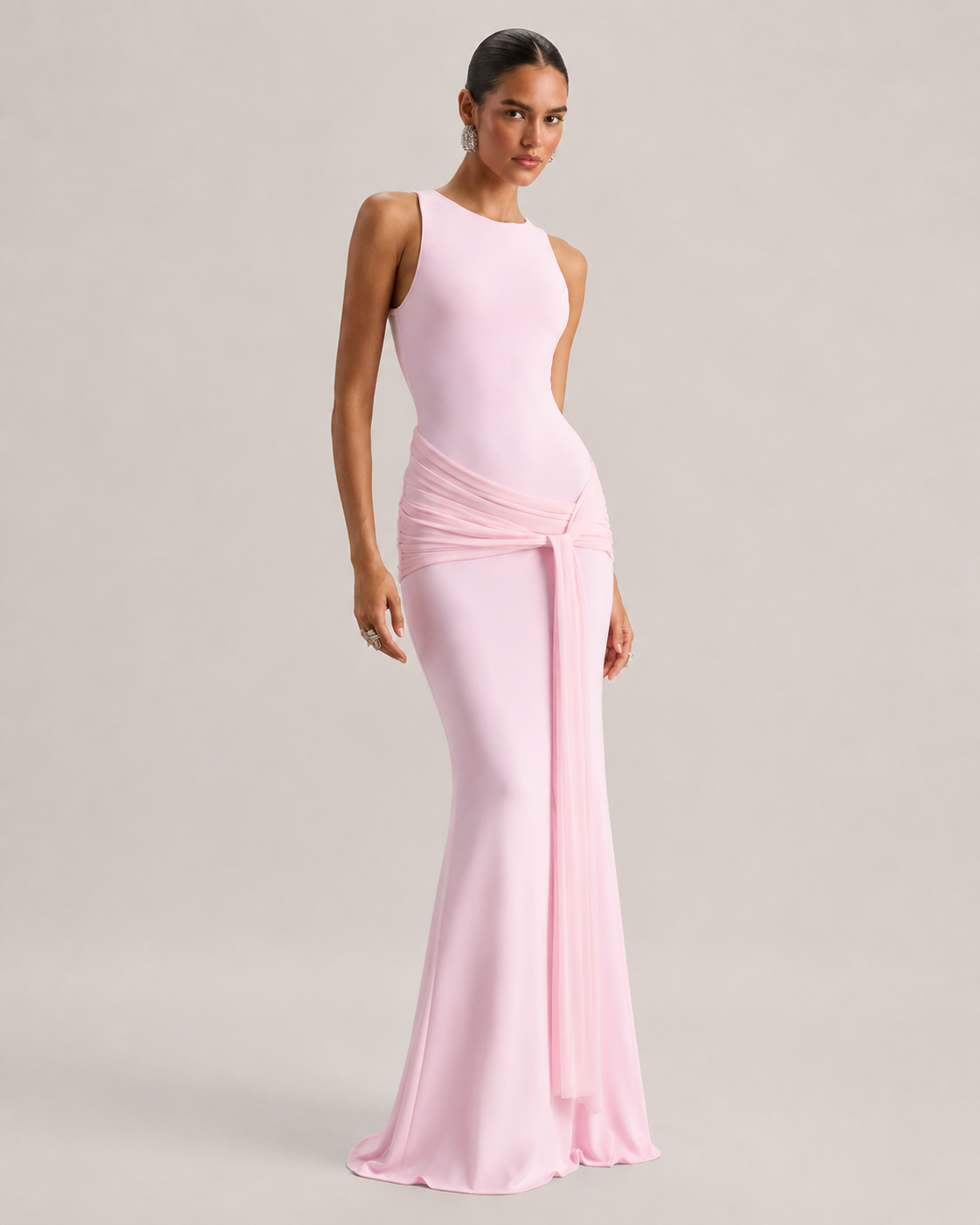 Rowena Draped Detachable Cape Evening Maxi Dress
