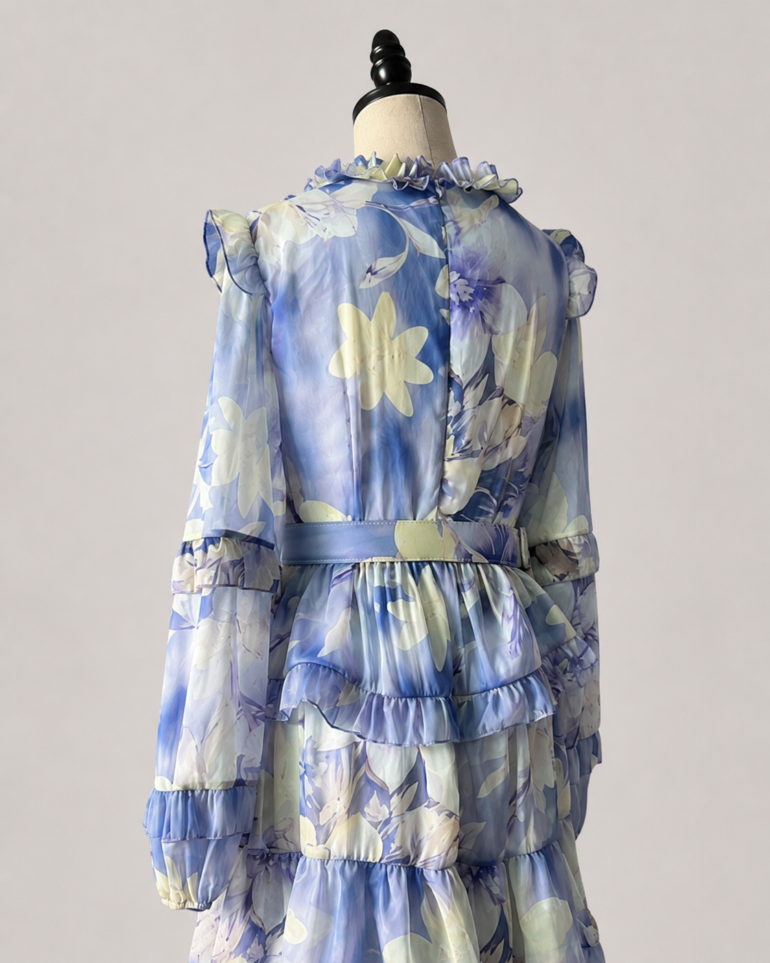 Amara Ruffle Print Kaftan Maxi Dress in Purple