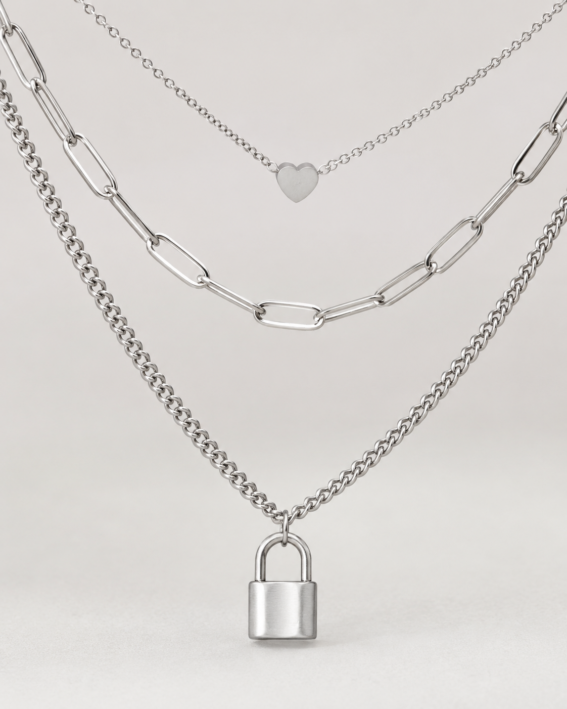 Lois Heart Lock Layered Stainless Steel Necklace