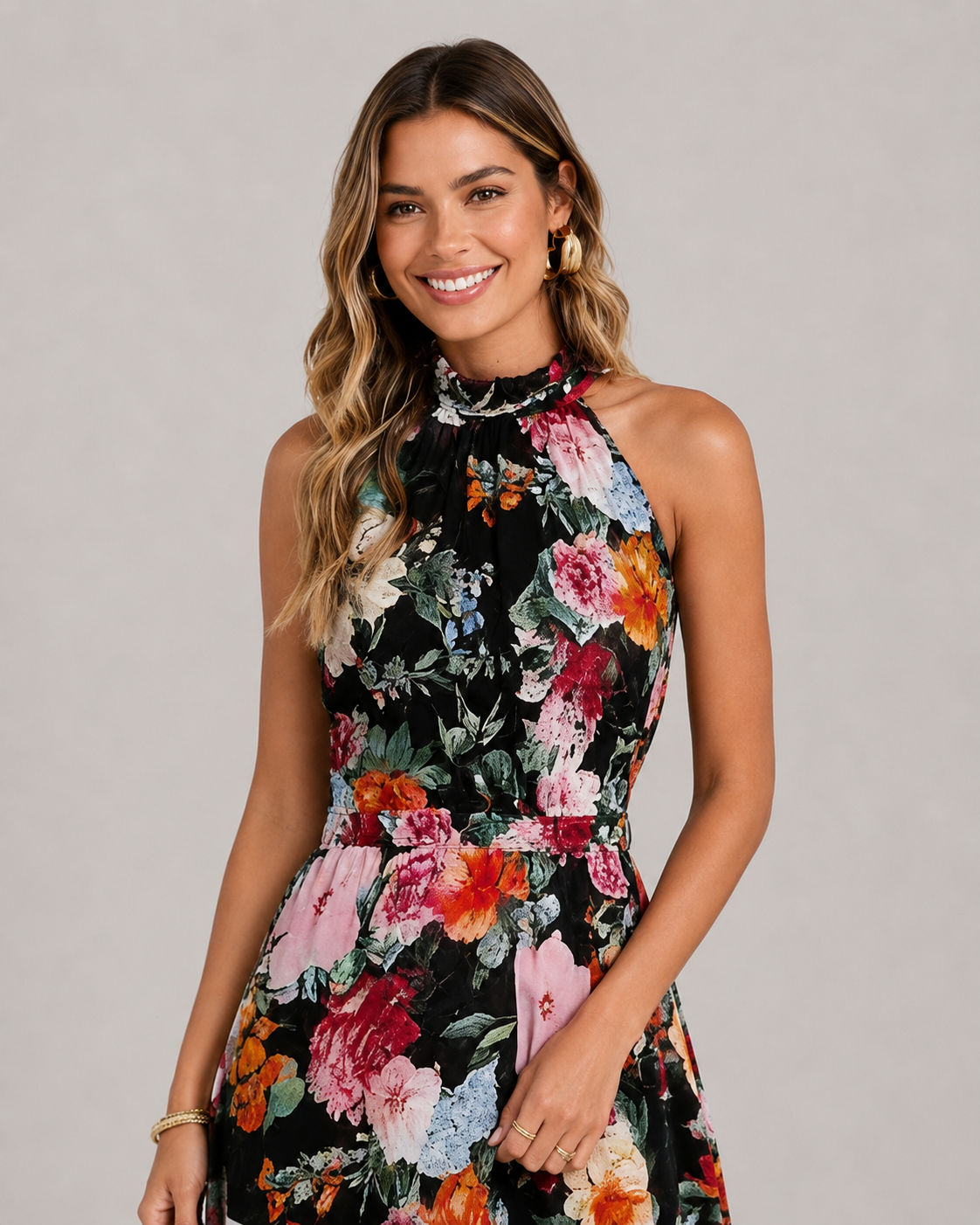 Averil Halter High Neck Print Chiffon Maxi Dress