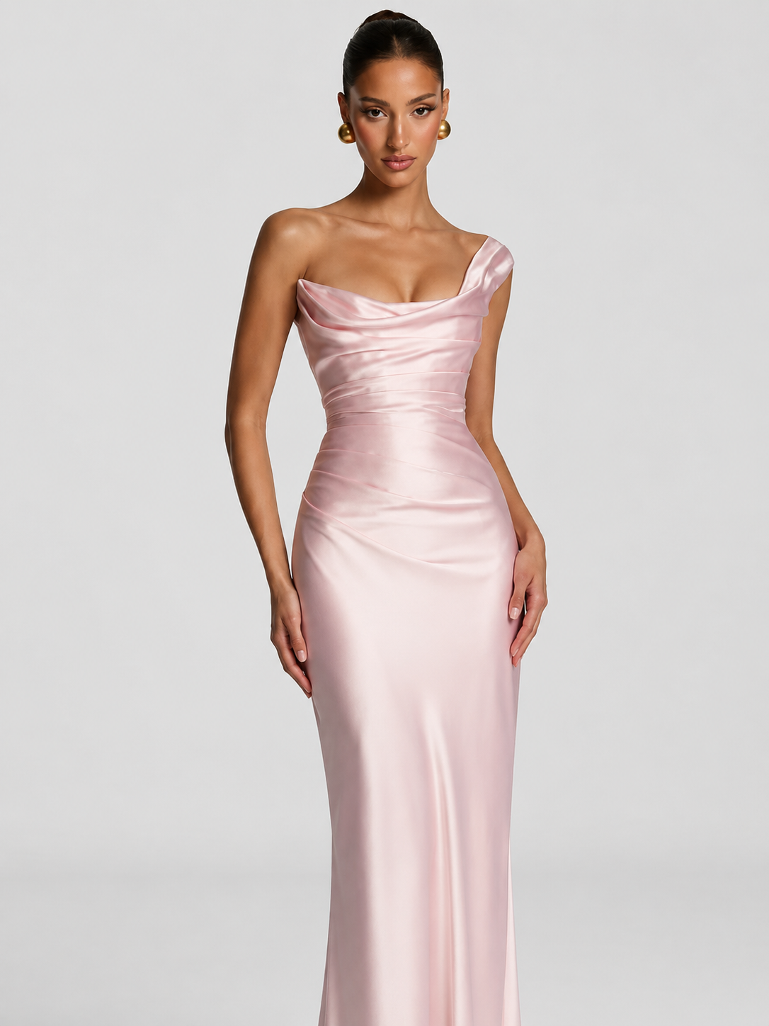 Esther One Shoulder Cowl Neck Satin Maxi Dress