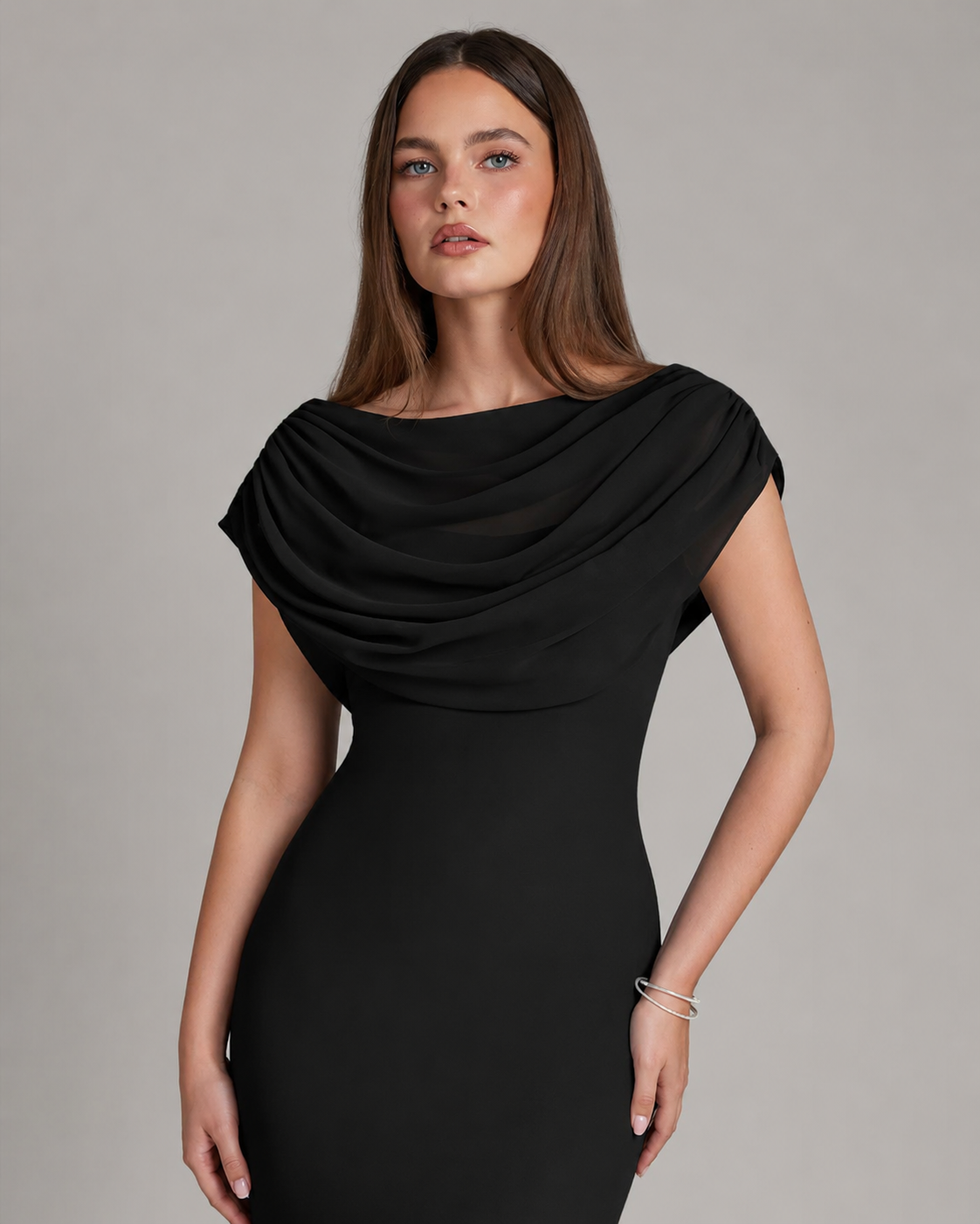 Margot Chiffon Capelet Mermaid Bridesmaid Maxi Dress