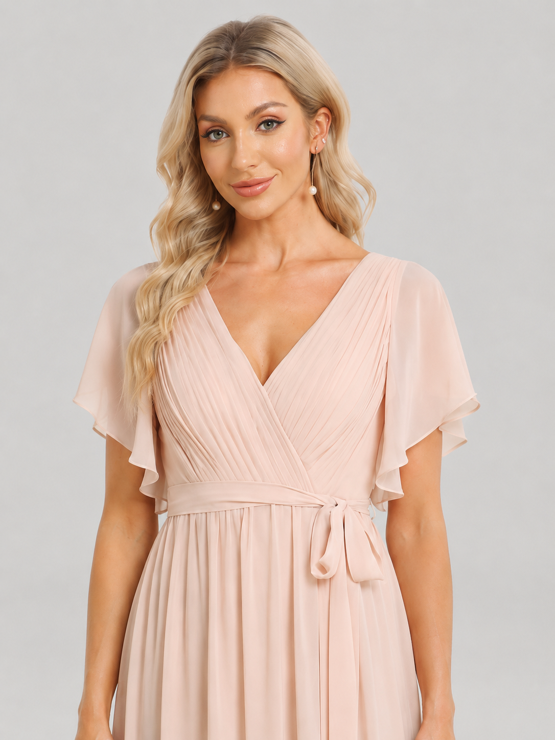 Dahlia Ruffle Sleeve Deep V Chiffon Maxi Dress