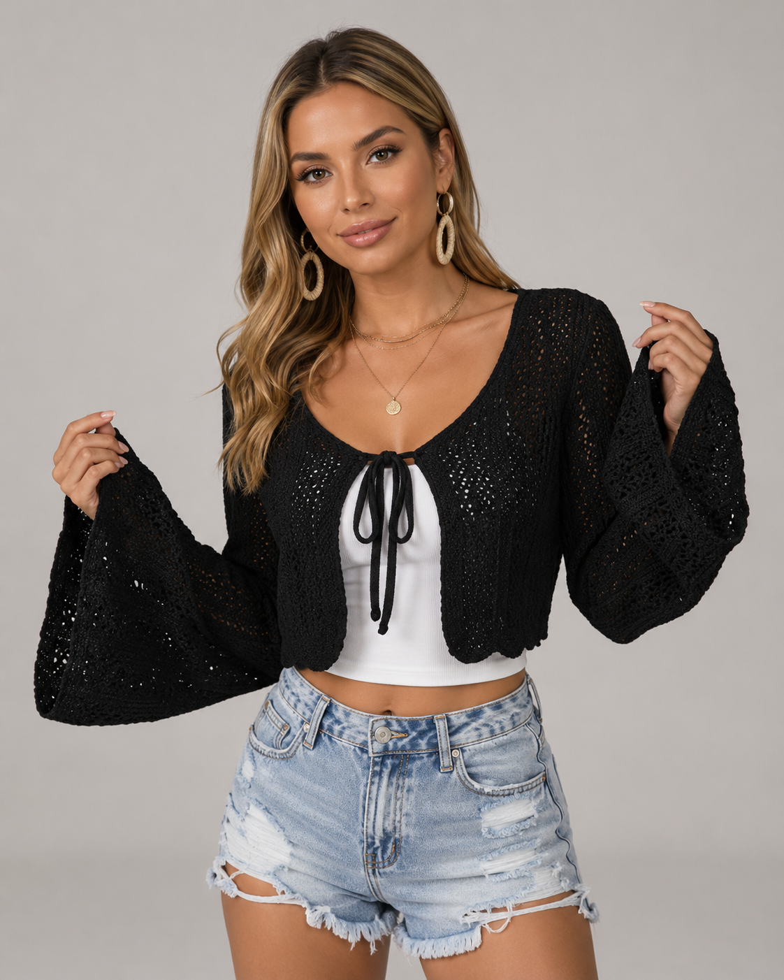 Fern Lace Trim Lightweight Open Knit Cardigan