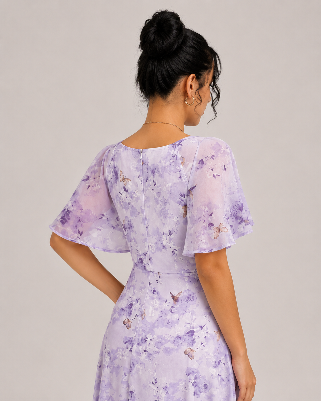 Violette Butterfly Print Batwing Mini Dress in Lavender