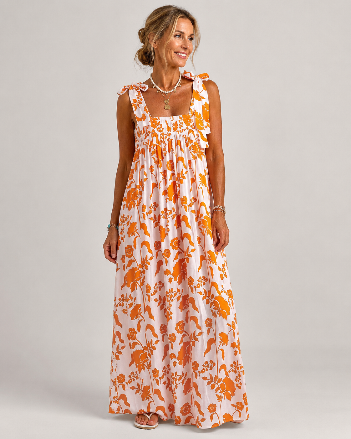 Romy Square Neck Tie Strap Boho Print Maxi Dress
