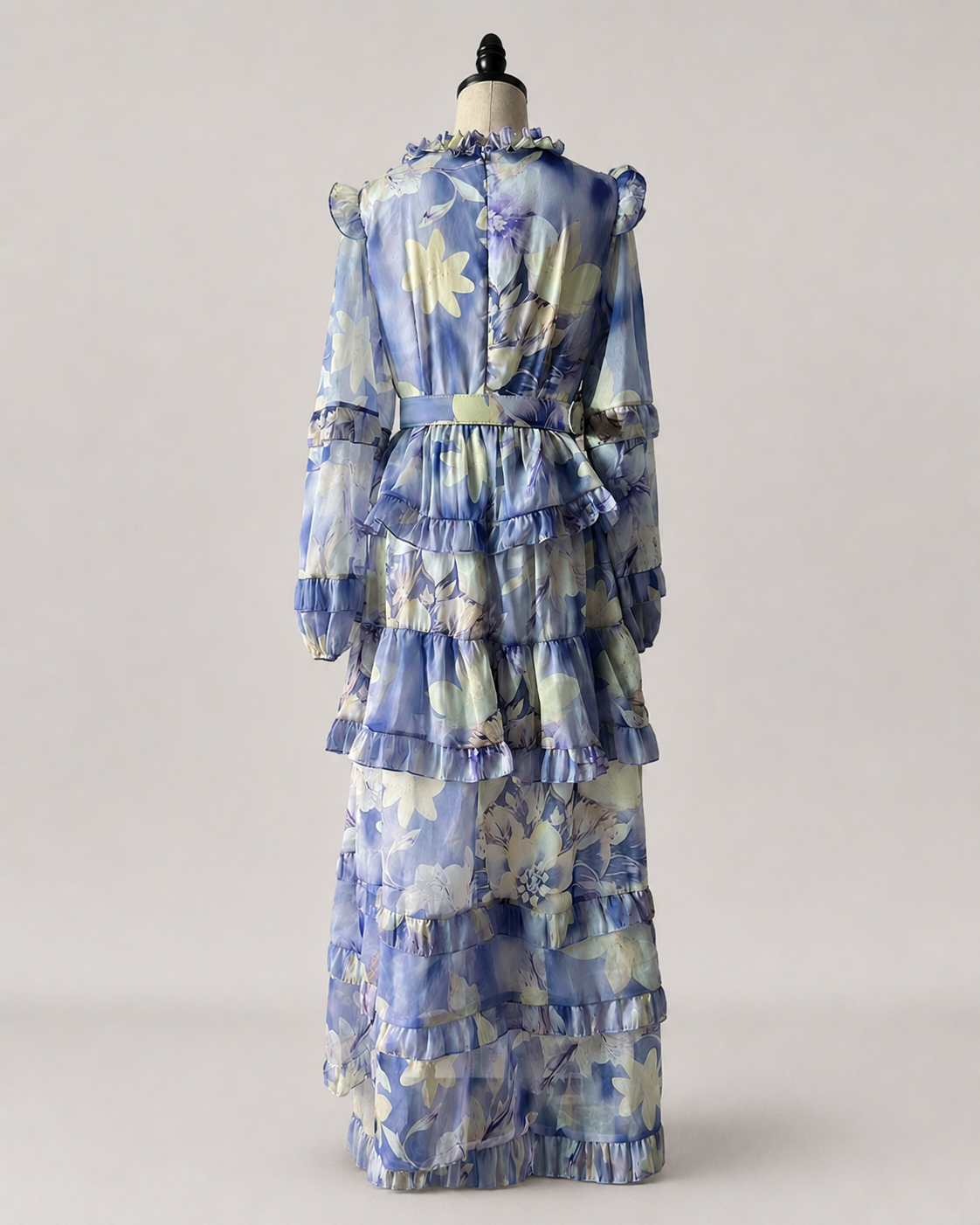 Amara Ruffle Print Kaftan Maxi Dress in Purple